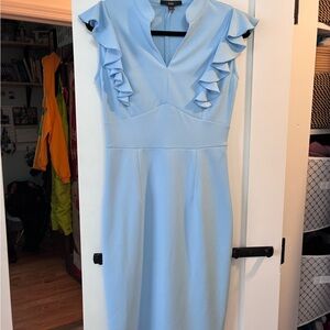 Elegant Blue Ruffle Sleeve Dress